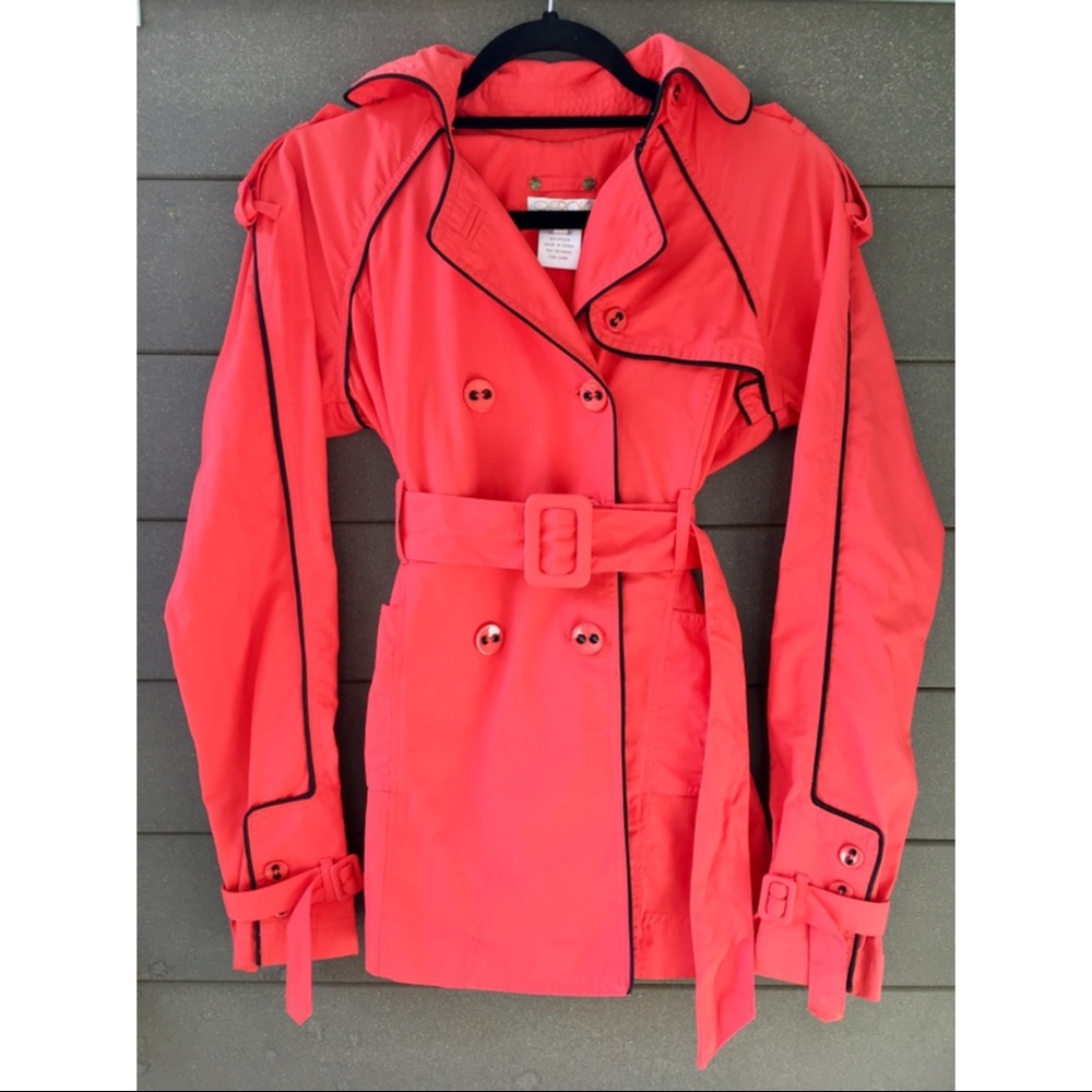 LaROK Orange Trench Coat Rain Jacket XS NWOT